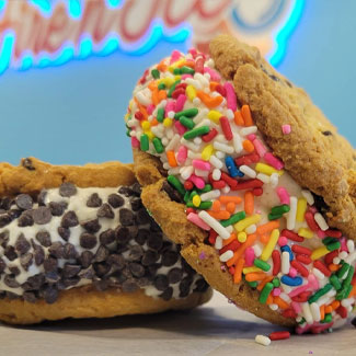 Hand dipped and sprinkled ice cream cookie sandwiches served at Fire n Ice in Murrysville, PA.