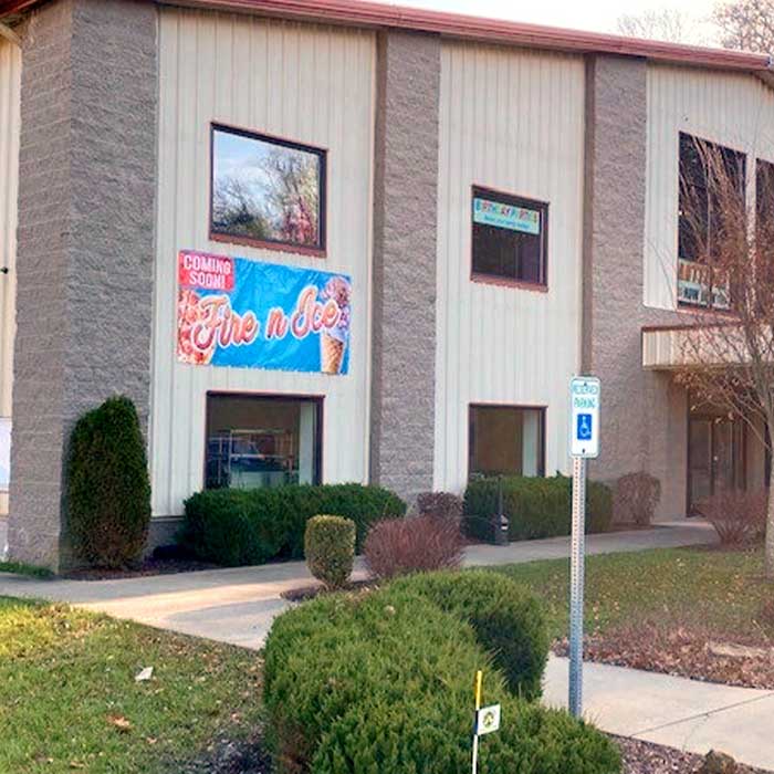 Fire n ice store front in Central Murrysville PA with bike handicapped parking.